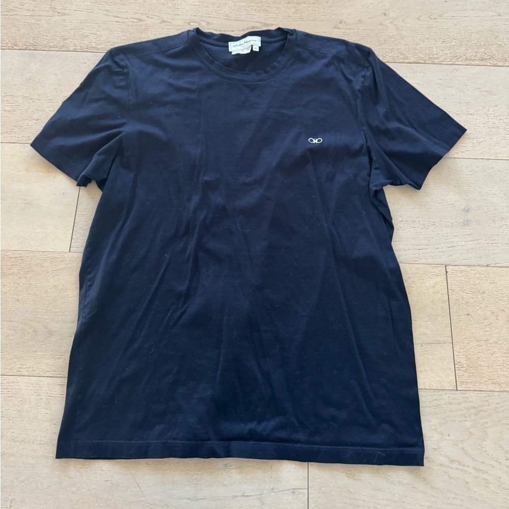 Salvatore Ferragamo Logo Crew Neck T-Shirt Men's Size XL Black